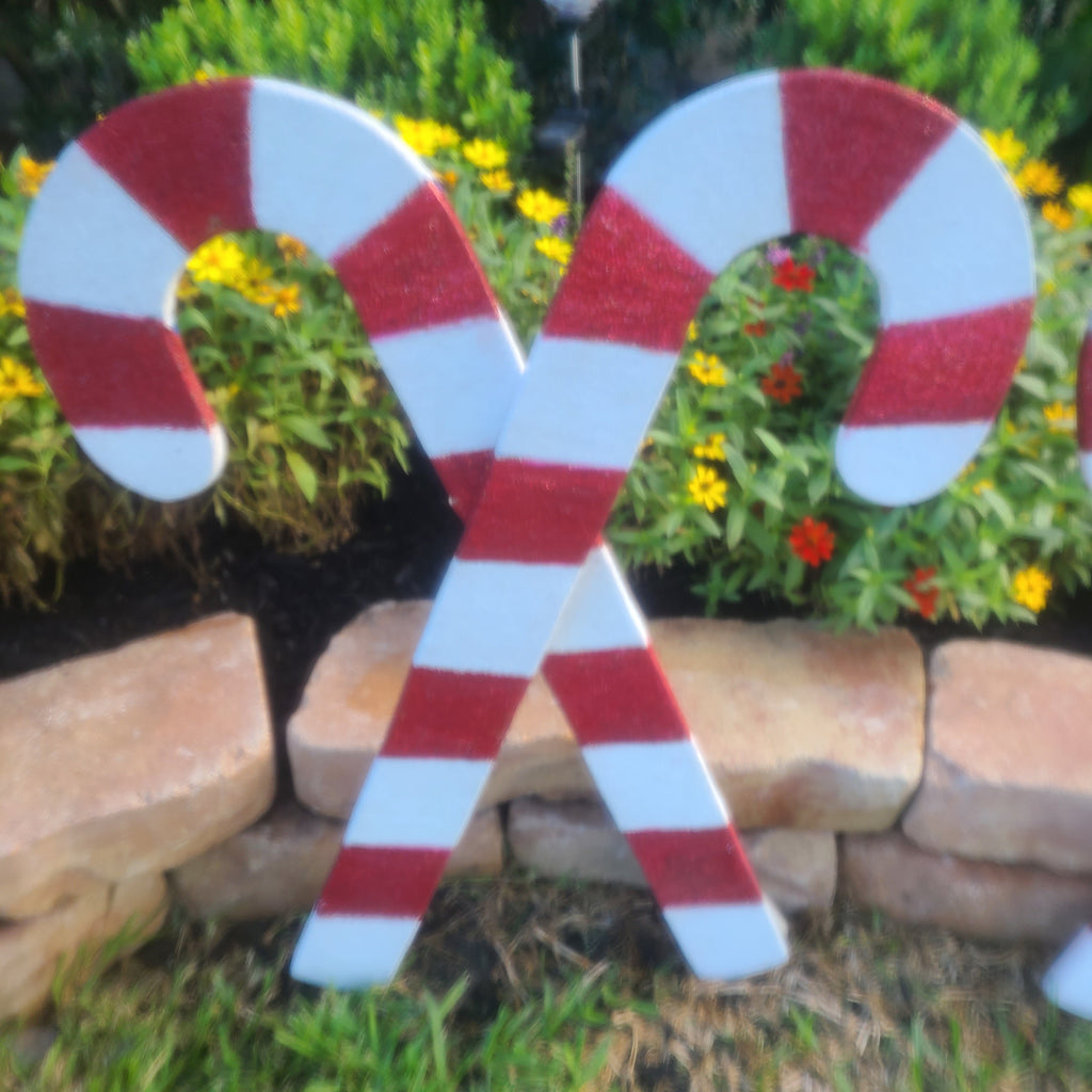 Pair of Candy cane wooden yard christmas decorations