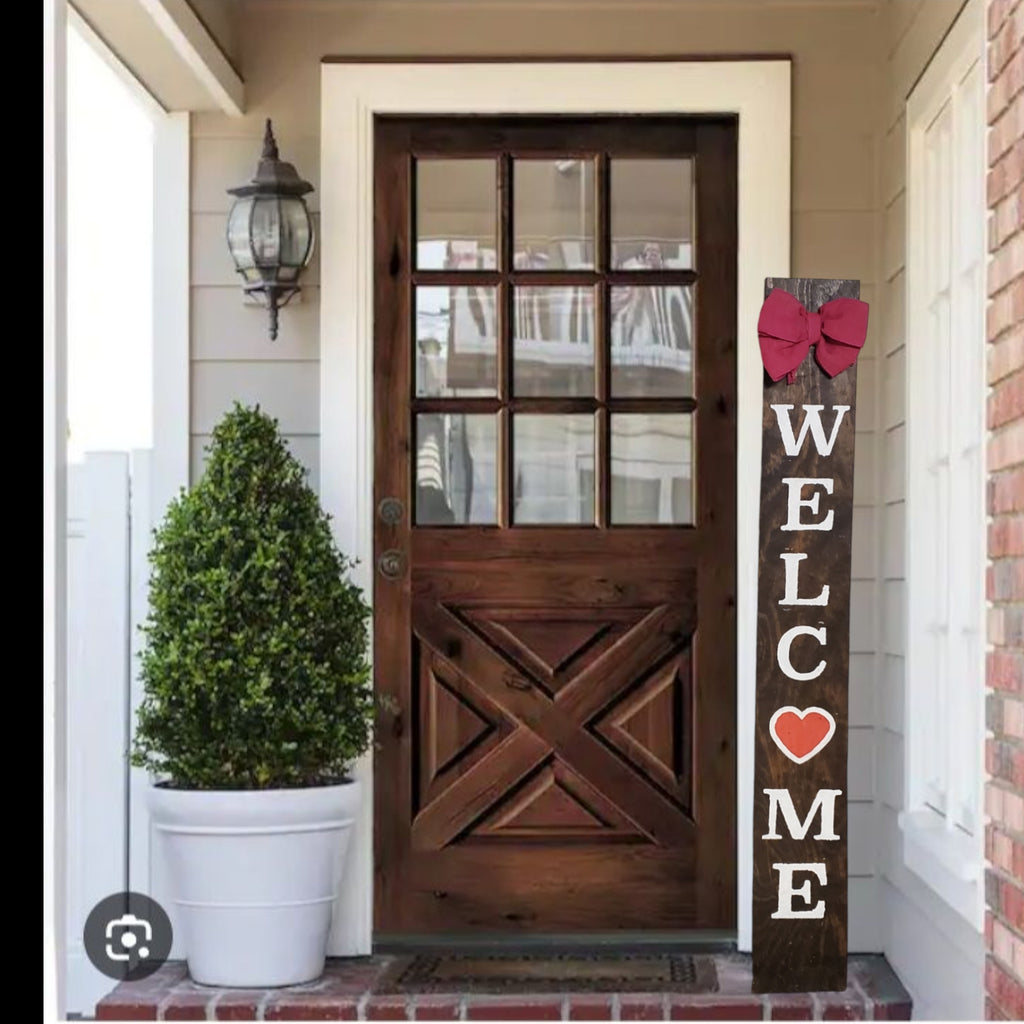 Heart Welcome Porch Sign with Burlap Bow