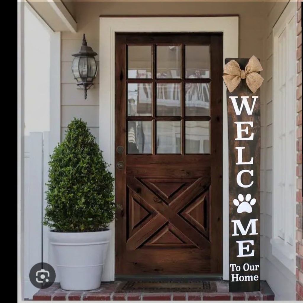 Pawprint Welcome Porch Sign with Burlap Bow