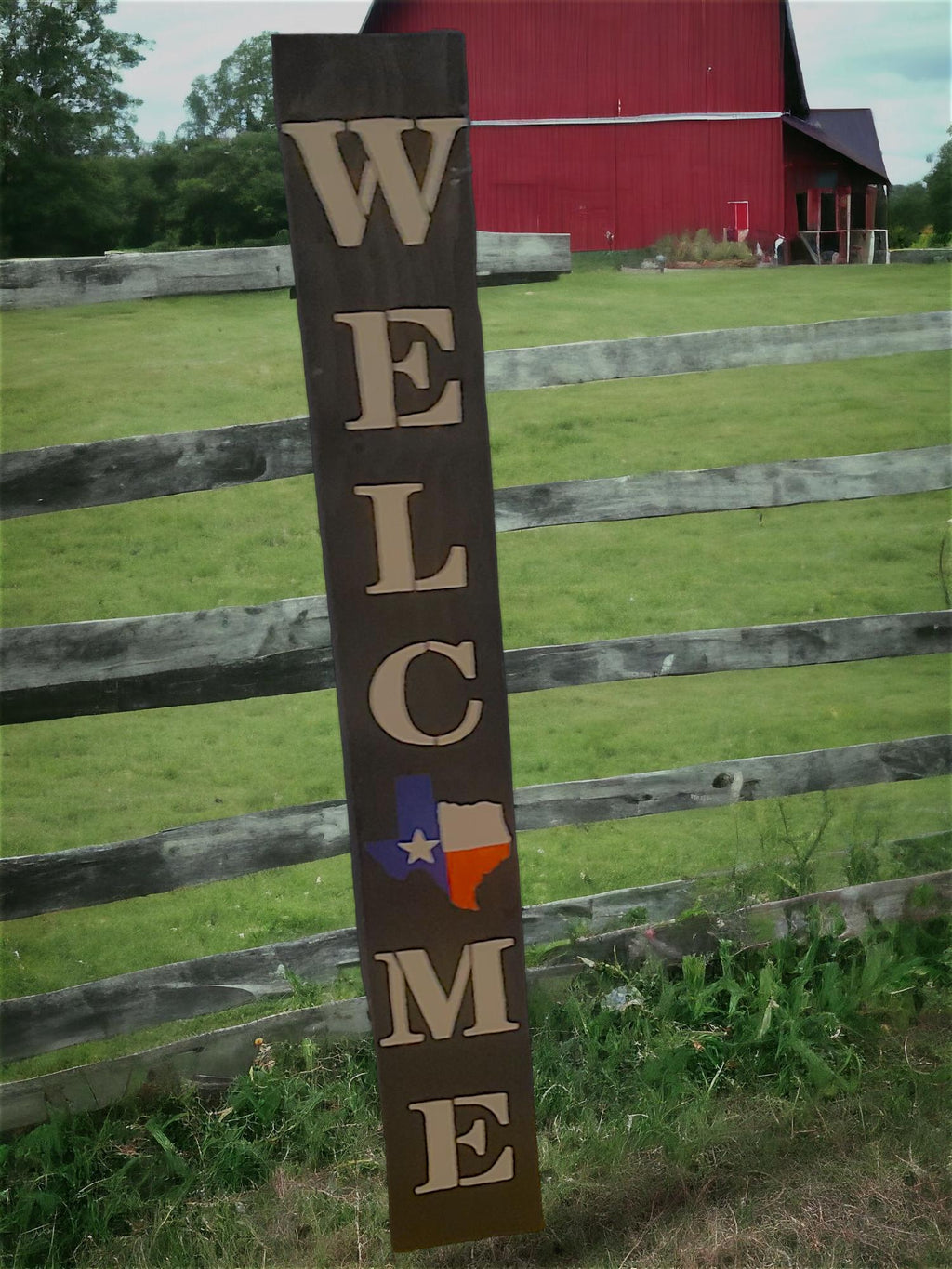 Texas Flag Welcome Wooden Porch Leaner Sign with Handtied Burlap Bow - Weatherproofed- Heavy- Quality
