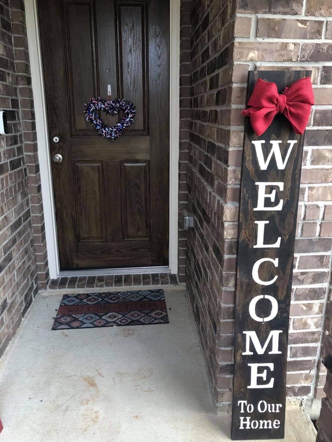 Rustic Wooden Welcome Porch Sign with Burlap Bow