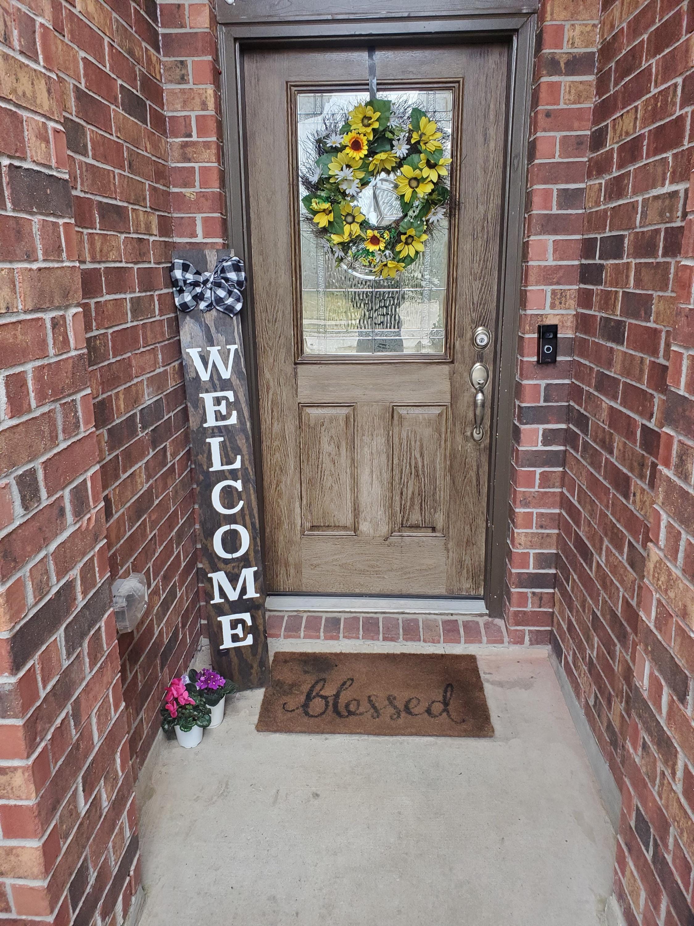 Weatherproofed 60" Welcome Porch Leaner Sign with Large  Handtied Burlap Bow - Heavy Duty - Rustic - Sealed - Multi Finishes and Bow Colors