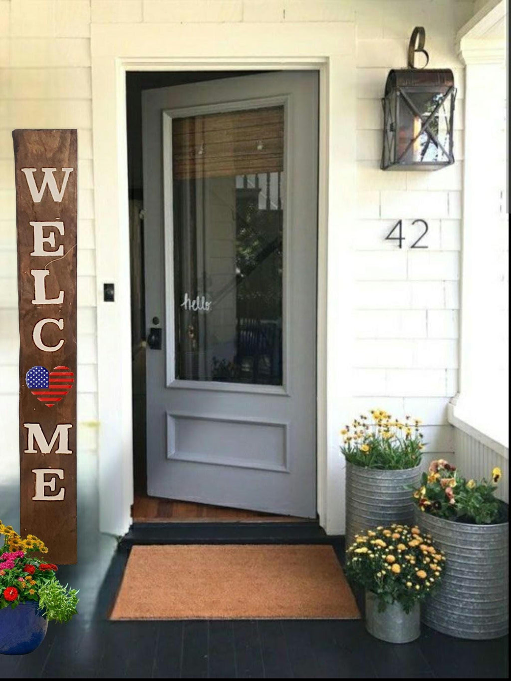 Welcome Porch Leaner Sign  with American Heart  -Heavy- Sealed - Multi Finishes