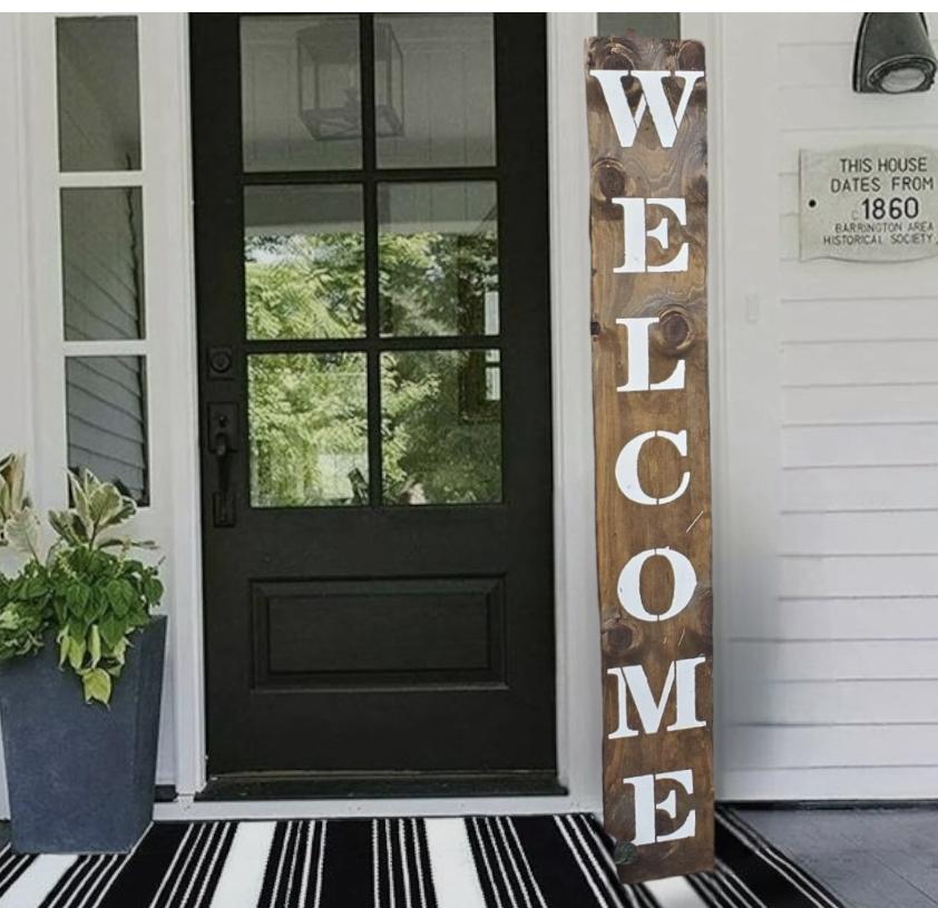 Welcome Heavy Weighted All Weather Wooden Porch Leaner Sign