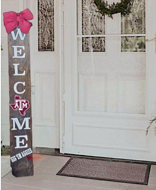 48 inch TEXAS A&M Porch sign with Burgundy Emblem and Bow - Weatherproof- Heavy - Well Made - Quality