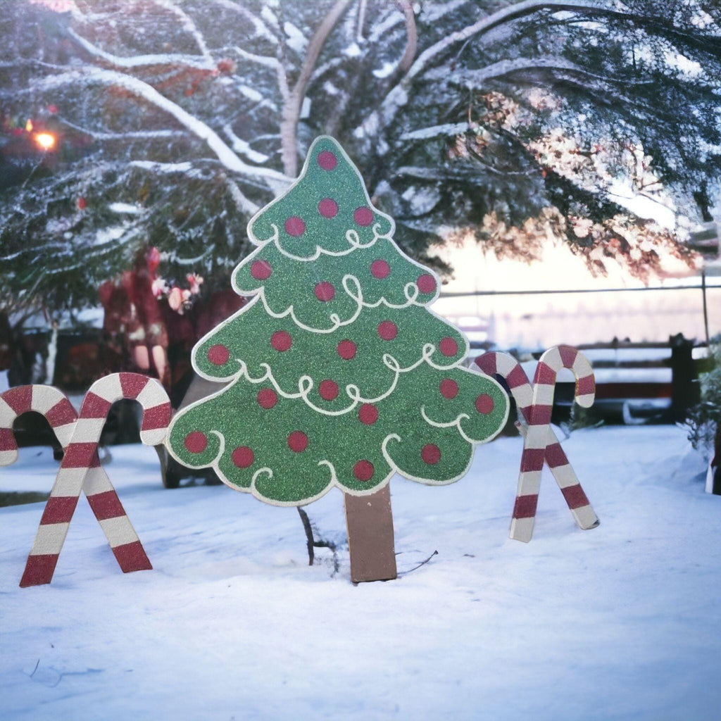 Pair of Hand-Painted Yard Candy Canes – Double Sided Christmas Decor