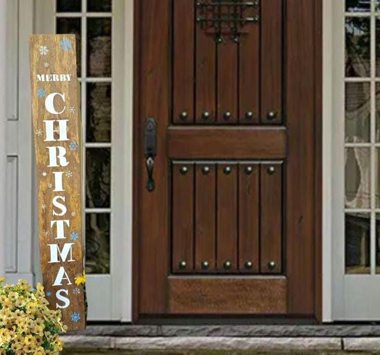 Large Snowflake Merry Christmas  Leaner Porch Sign - Weatherproofed Heavy- Rustic- Quality
