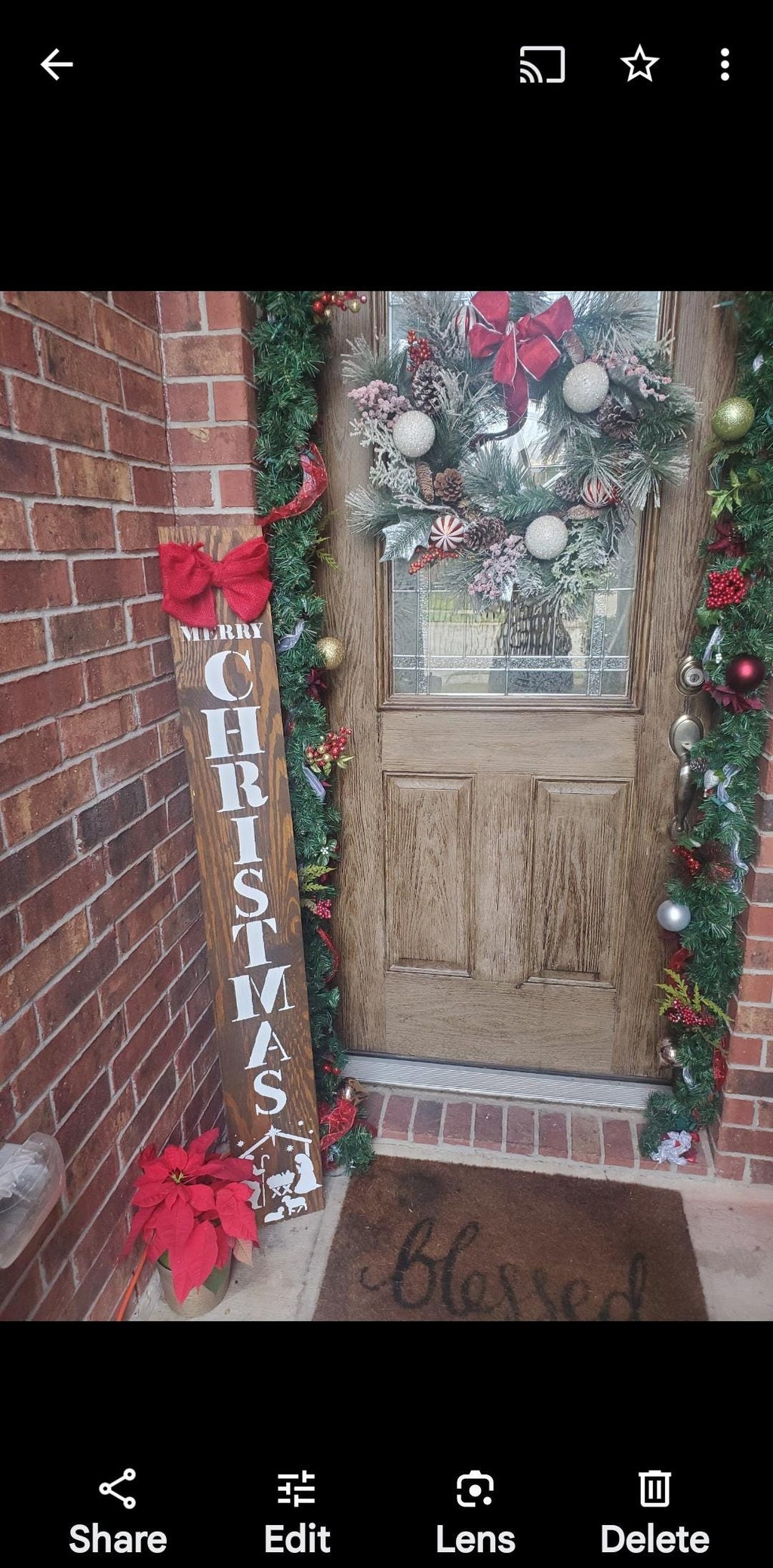 Handpainted Nativity Merry Christmas  Leaner Porch Sign with Burlap Bow- All Weather/ sealed Heavy- Rustic-