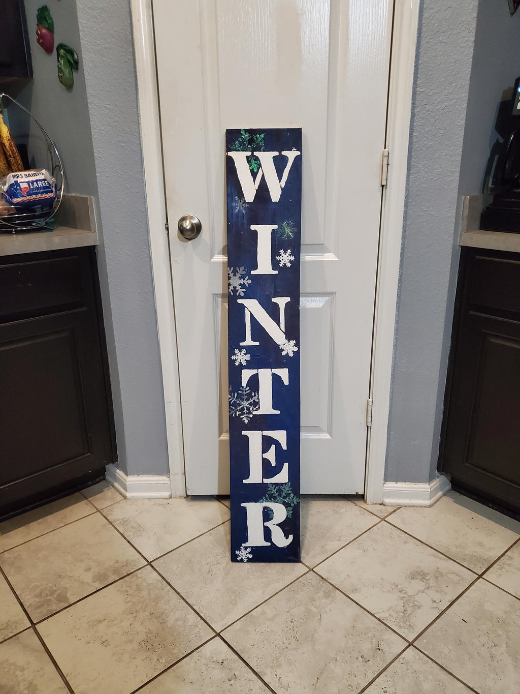 BLUE SNOWFLAKE WINTER Christmas Wooden Porch Vertical Leaner Sign