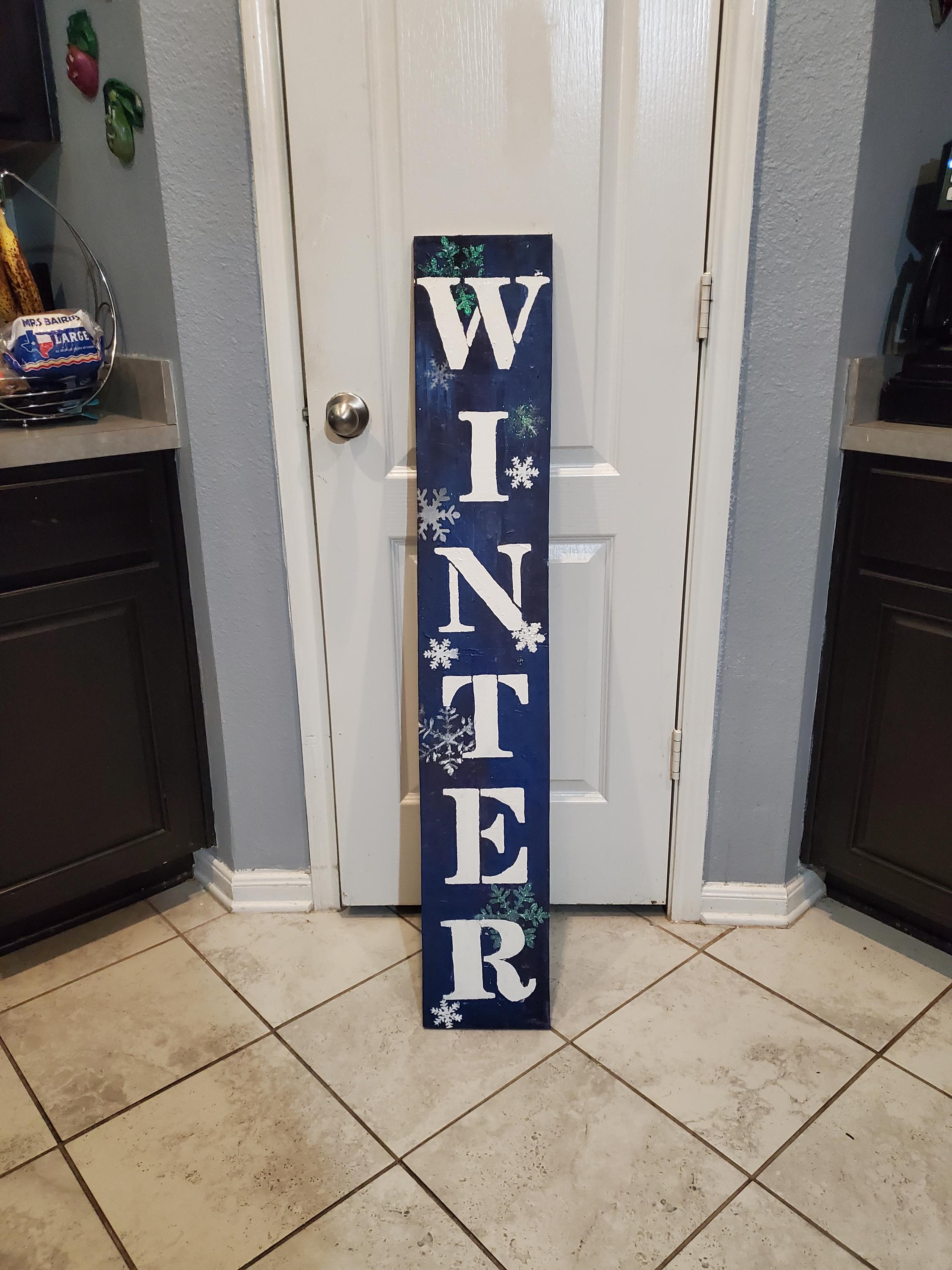 BLUE SNOWFLAKE WINTER Christmas Wooden Porch Vertical Leaner Sign