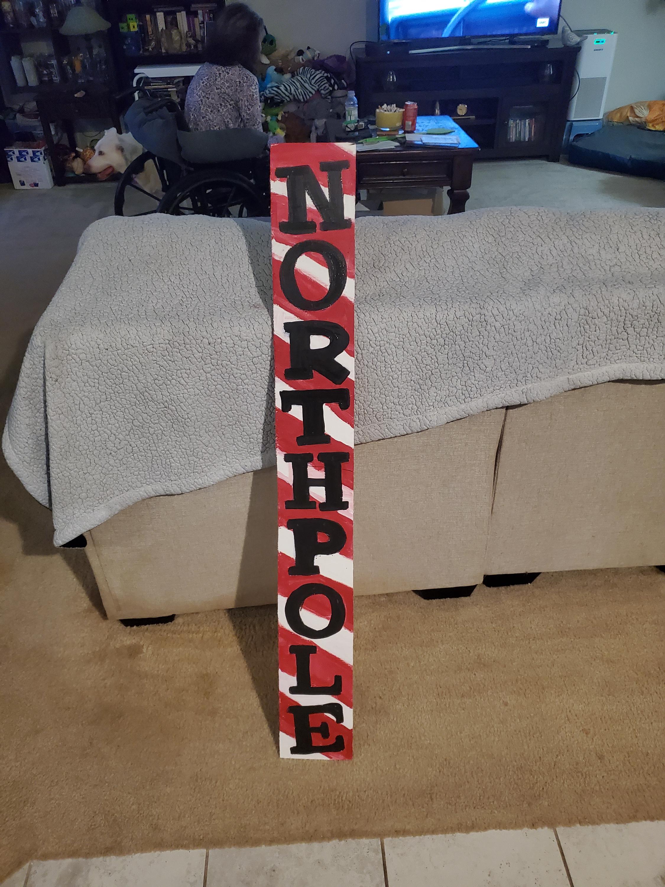 North pole Candy cane Inspired Christmas Wooden Porch Sign