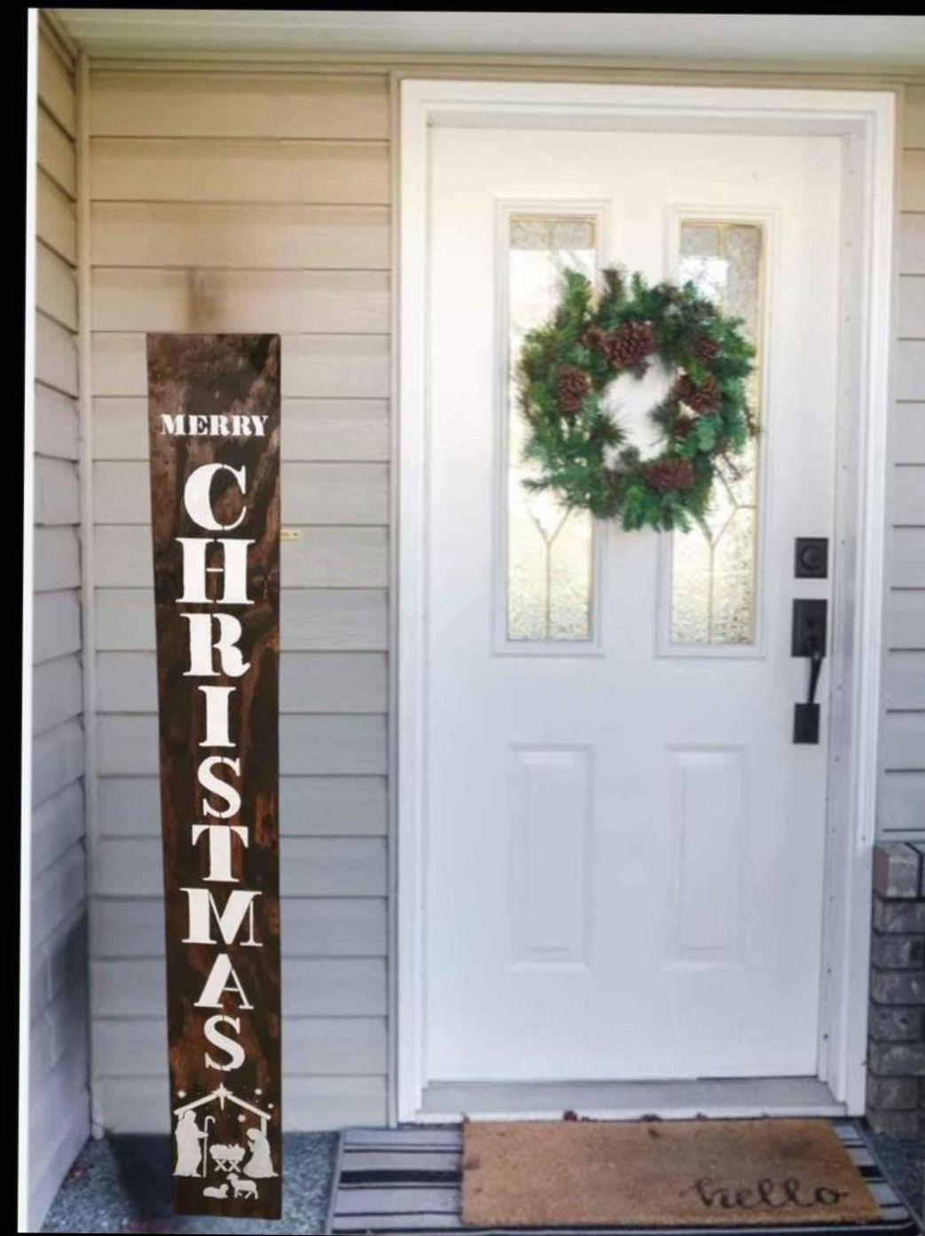 Handpainted Nativity Merry Christmas  Leaner Porch Sign with Burlap Bow- All Weather/ sealed Heavy- Rustic-