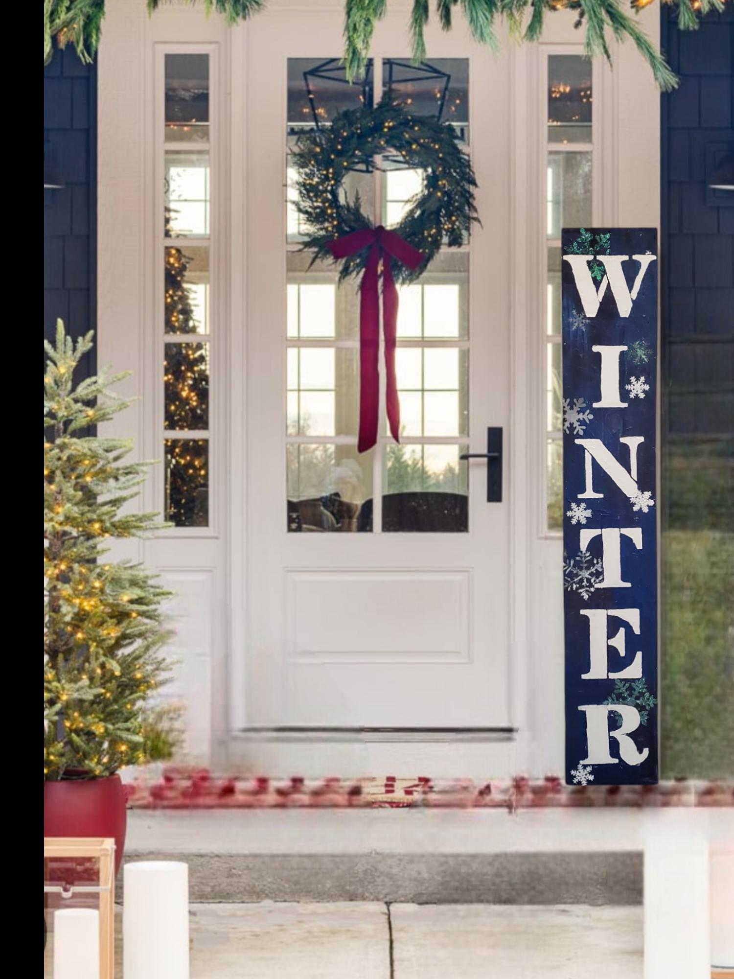 BLUE SNOWFLAKE WINTER Christmas Wooden Porch Vertical Leaner Sign