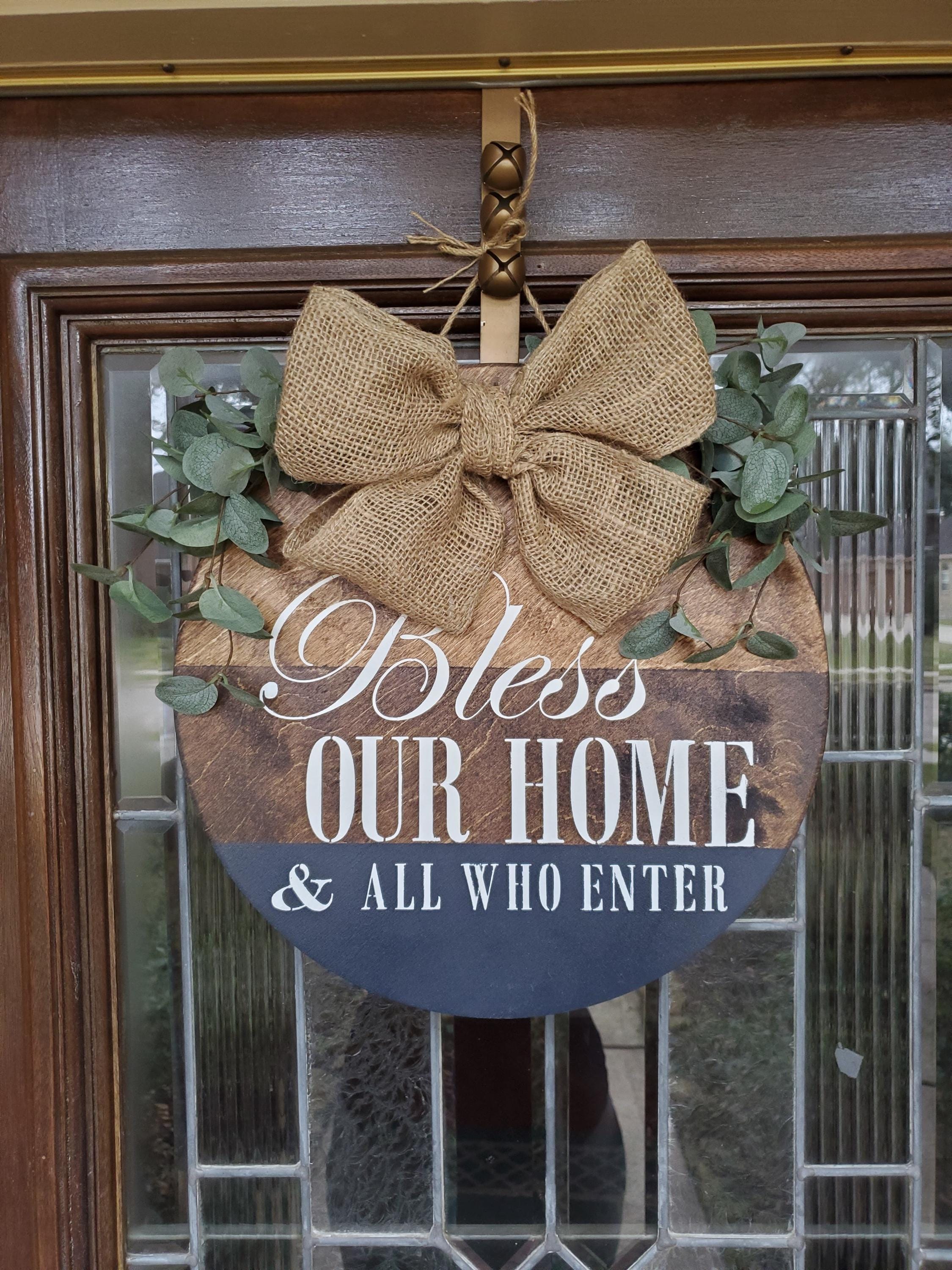 Bless Our Home Wooden Wreath Door Hanger with Burkap Bow