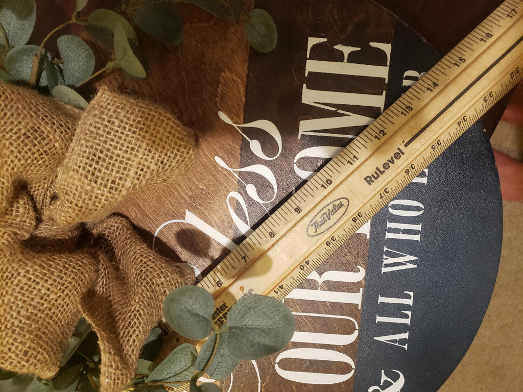 Bless Our Home Wooden Wreath Door Hanger with Burkap Bow
