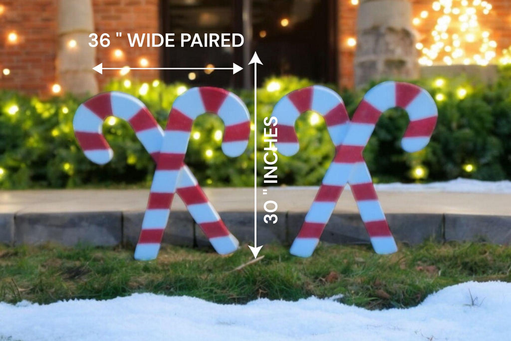 Pair of Hand-Painted Yard Candy Canes – Double Sided Christmas Decor