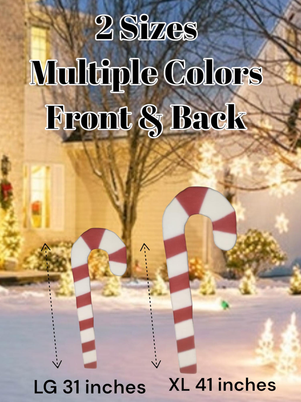 XL Christmas Candy Cane Wooden Yard Decorations-Dbl. Sided Fully Painted- Weatherproof - Hardware/Post Included