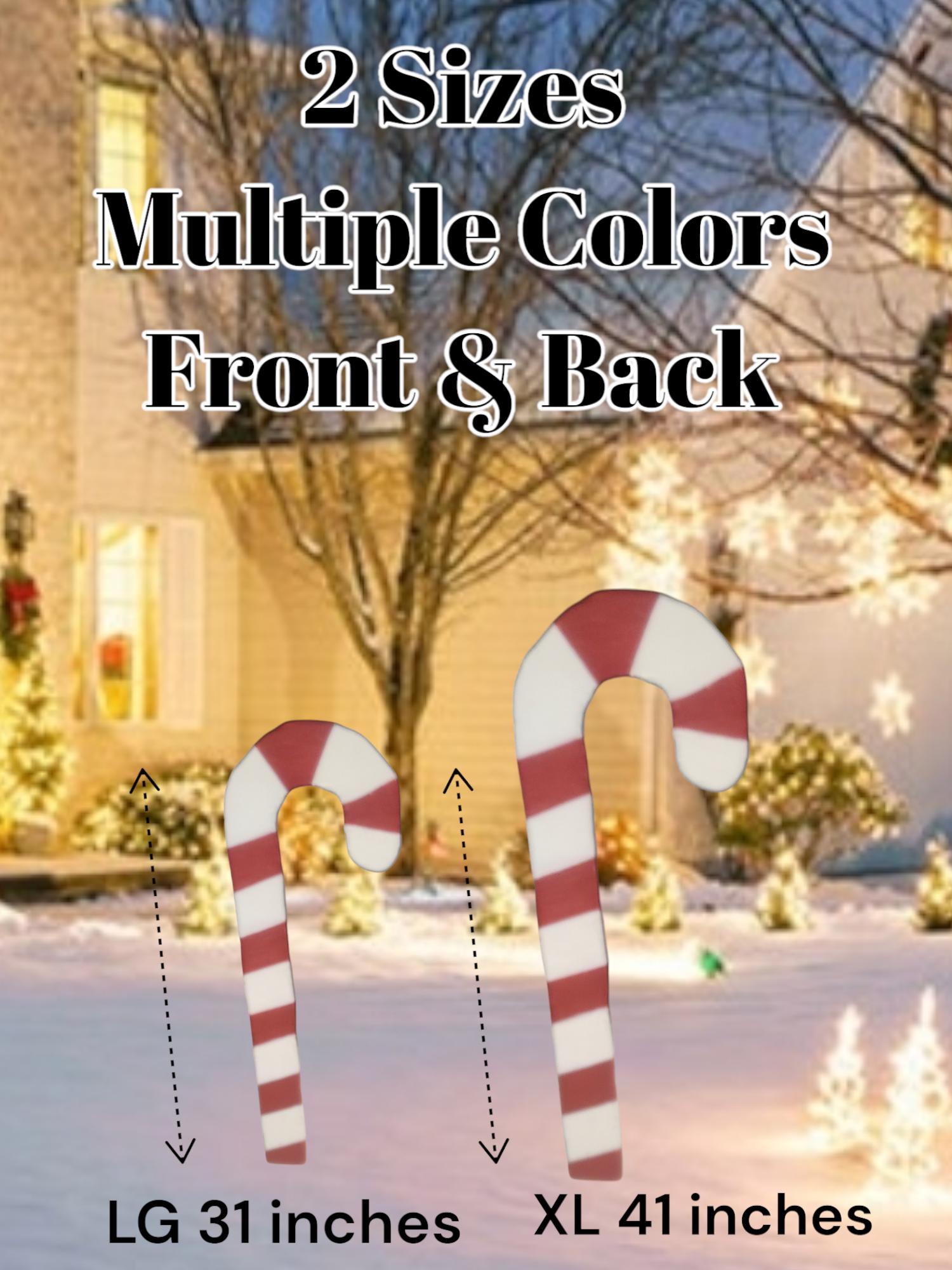 XL Christmas Candy Cane Wooden Yard Decorations-Dbl. Sided Fully Painted- Weatherproof - Hardware/Post Included