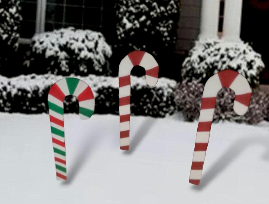XL Christmas Candy Cane Wooden Yard Decorations-Dbl. Sided Fully Painted- Weatherproof - Hardware/Post Included