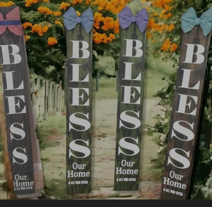 Bless Our Home Wooden Porch Sign with Burlap Bow