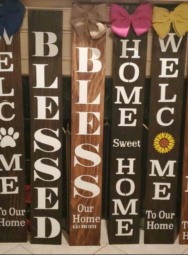 Bless Our Home Wooden Porch Sign with Burlap Bow