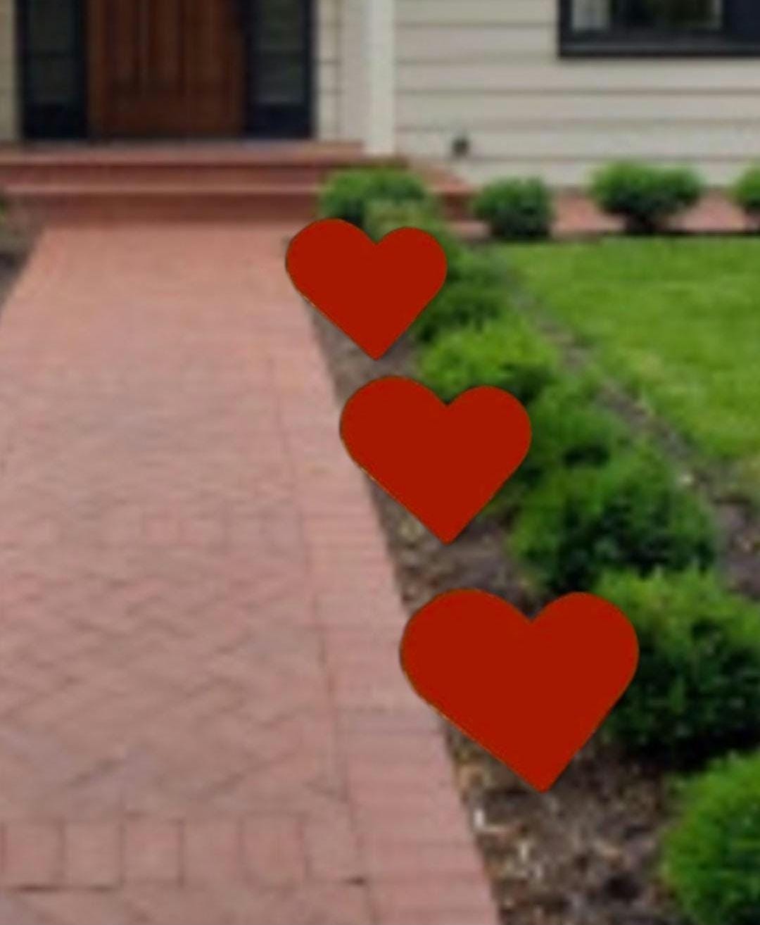 Handpainted Wooden Heart Decorations - Set of 3 All-Weather Yard Art