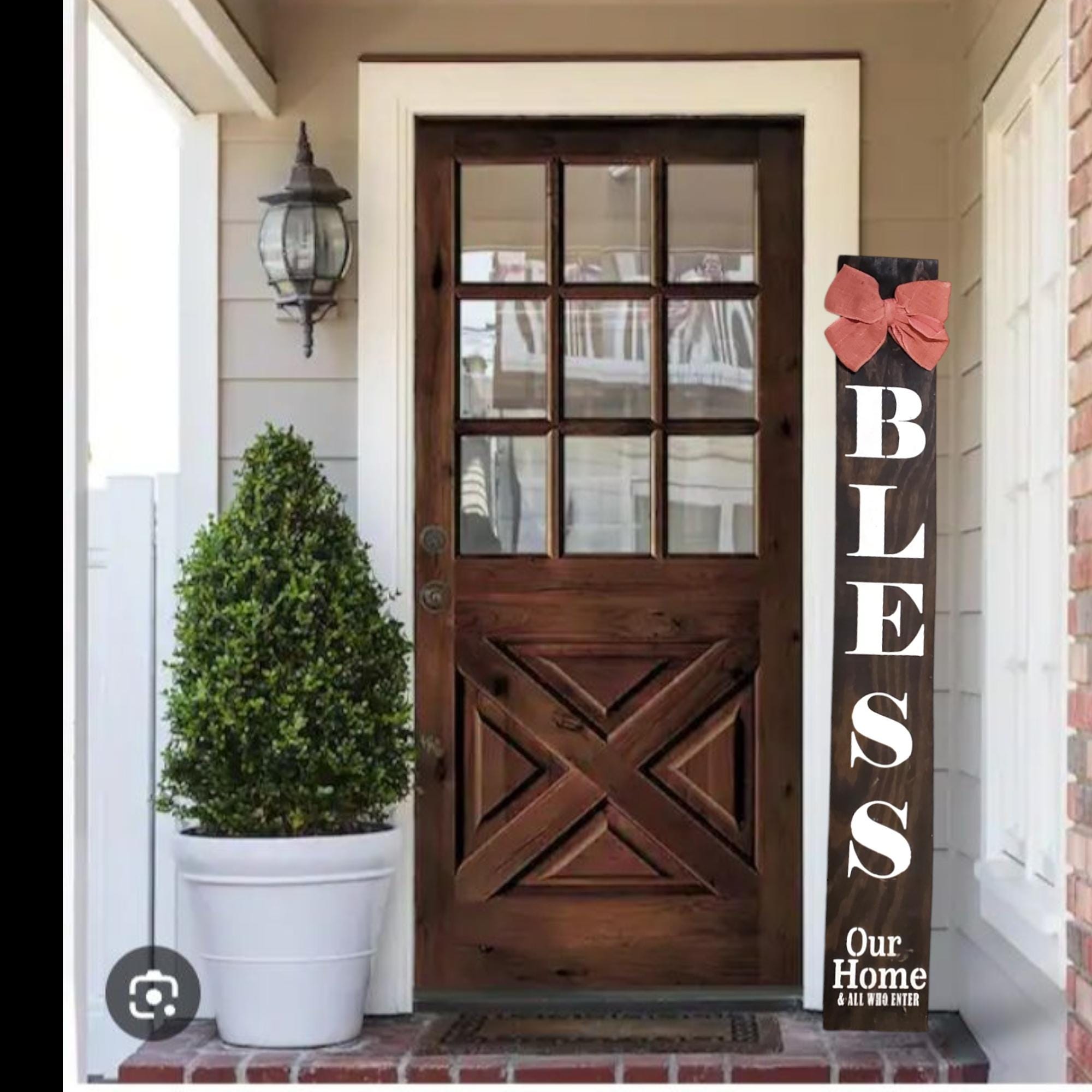Bless Our Home Wooden Porch Sign with Burlap Bow