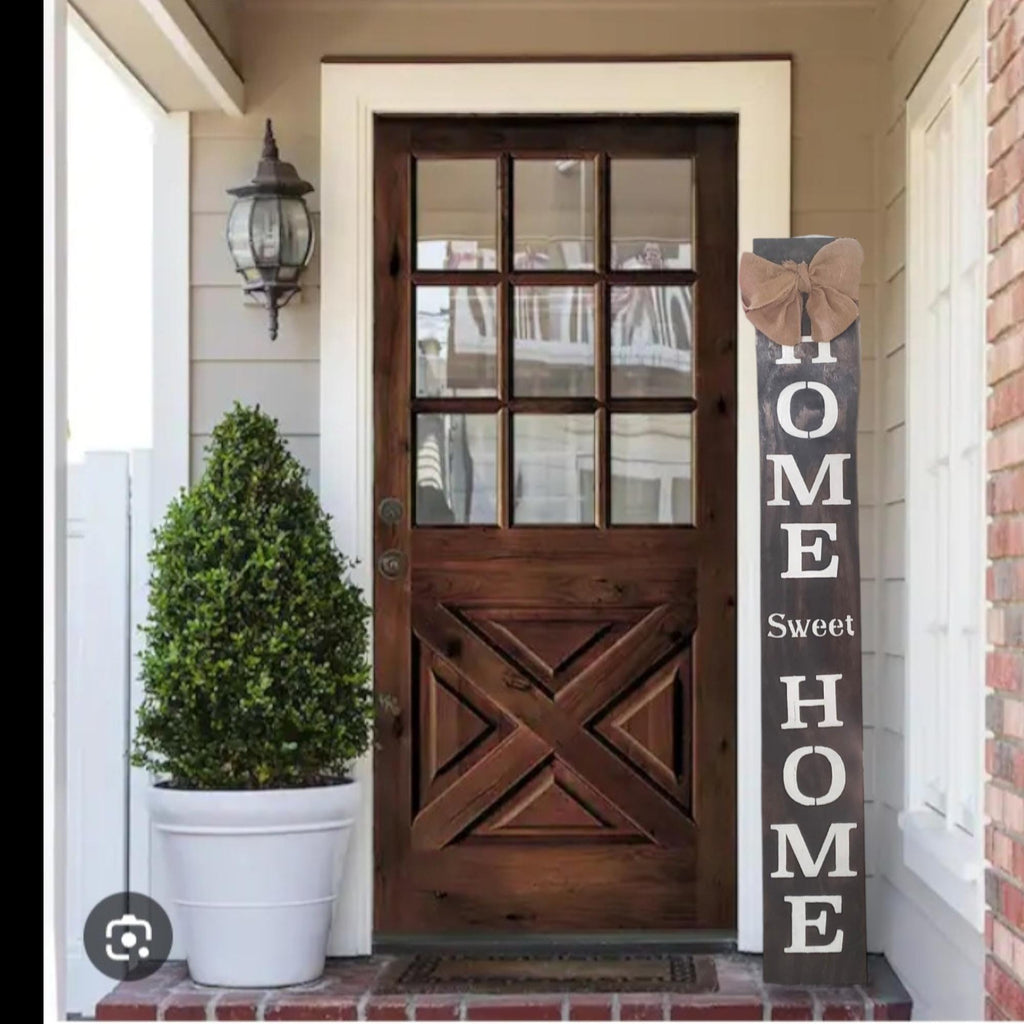 Home Sweet Home Wooden Porch Sign with Burlap Bow