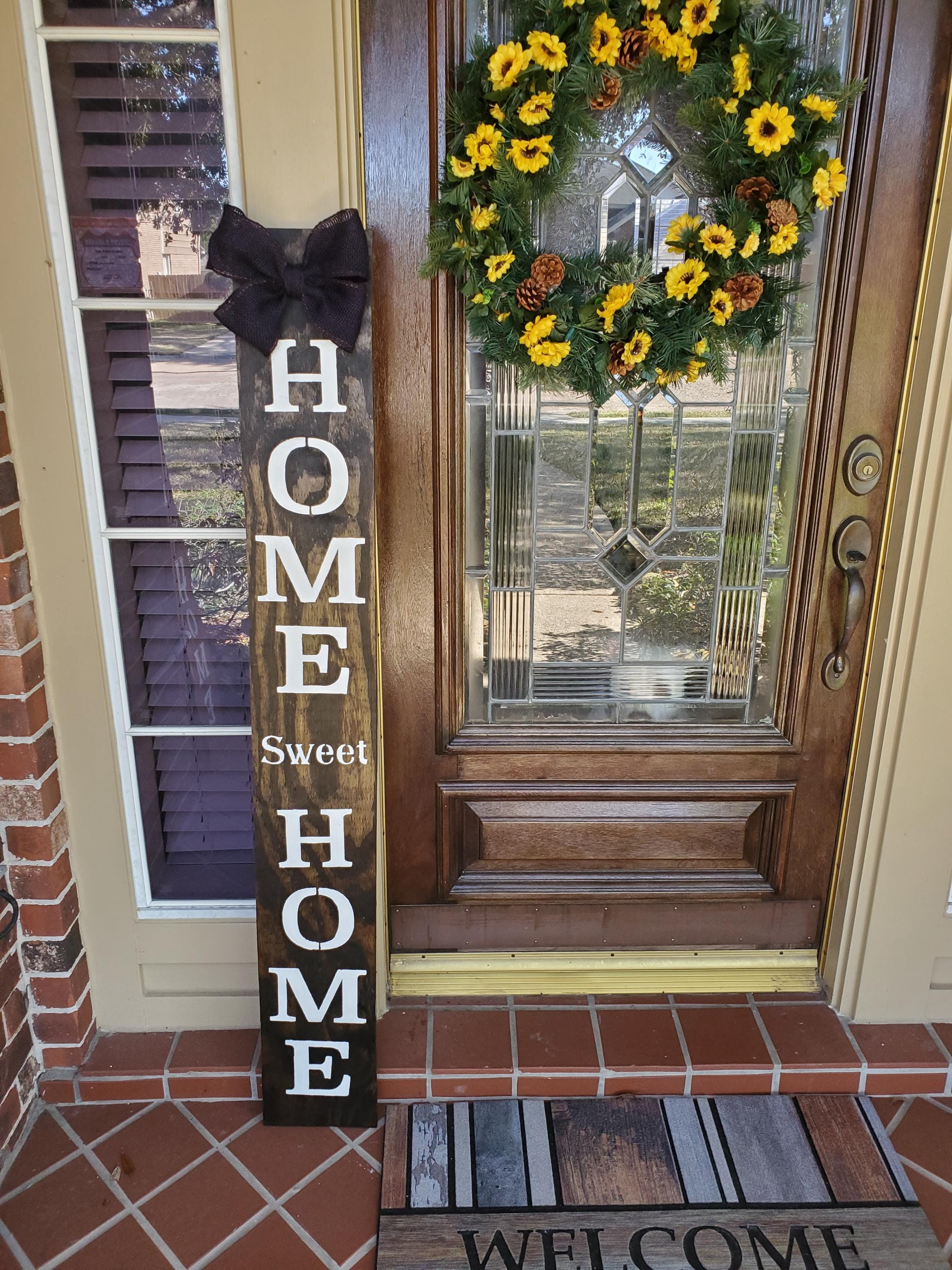 Home Sweet Home Wooden Porch Sign with Burlap Bow