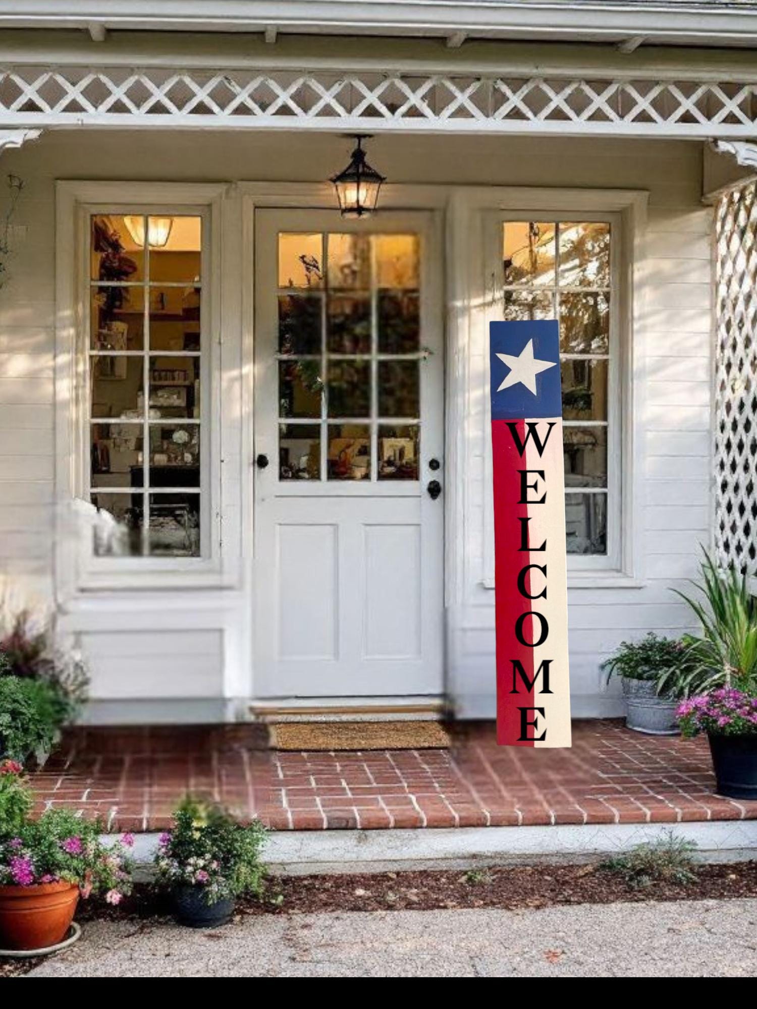 Patriotic Welcome Porch Sign: Red White Blue Vertical Decor