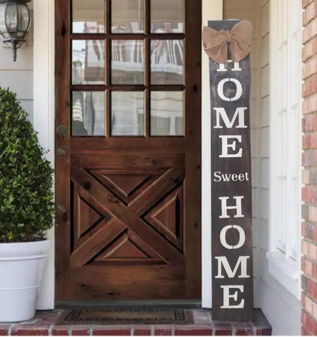 Home Sweet Home Porch Sign: Rustic Vertical Leaner with Burlap Bow