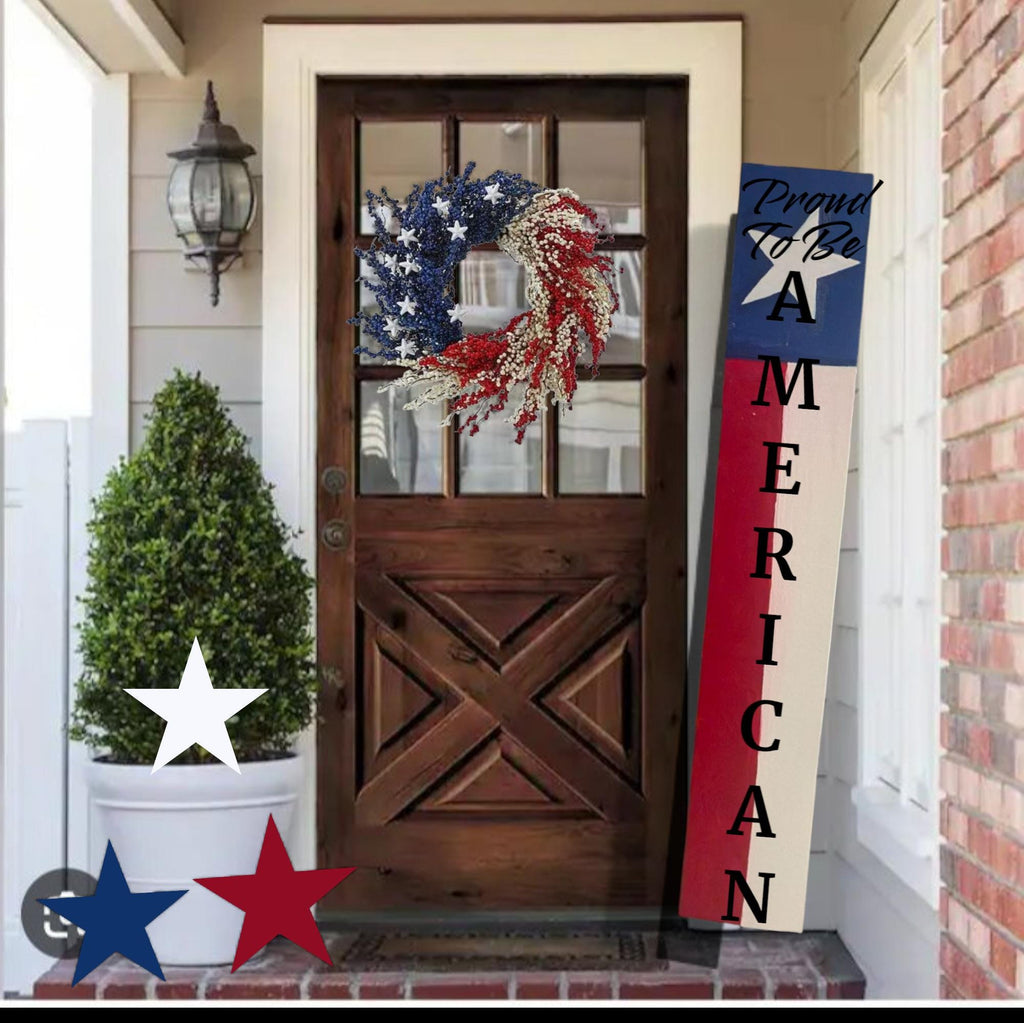 Patriotic Porch Leaner Sign: Red White Blue Welcome Decor