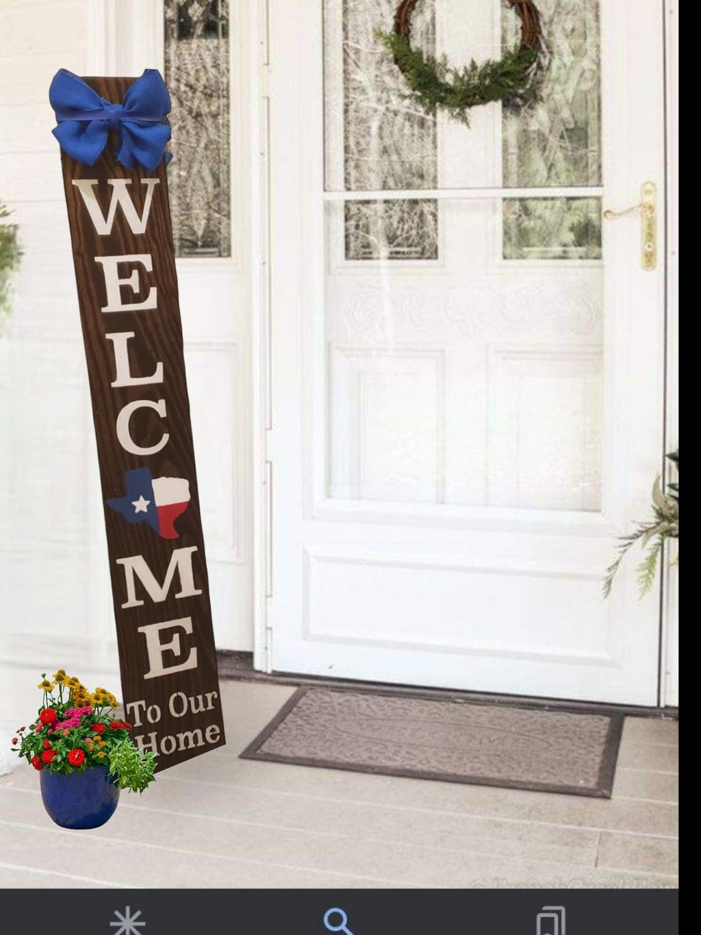Texas Flag Welcome Sign: Rustic Wooden Porch Leaner with Burlap Bow