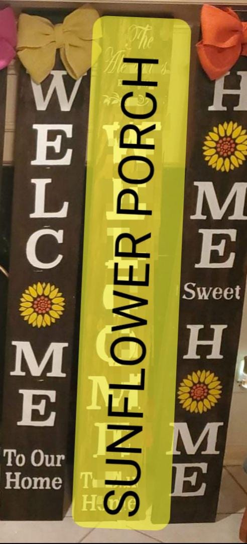 Sunflower Home Sweet Home Porch Sign: Rustic Burlap Bow Vertical Decor