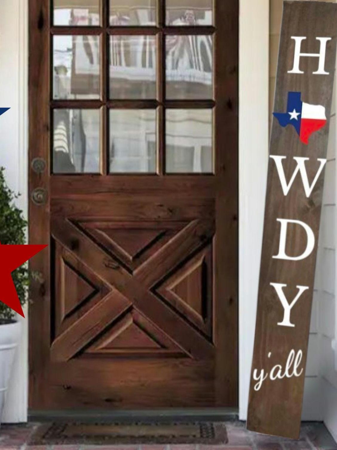 Texas Flag Porch Sign: Howdy Y'all Vertical Patriotic Decor