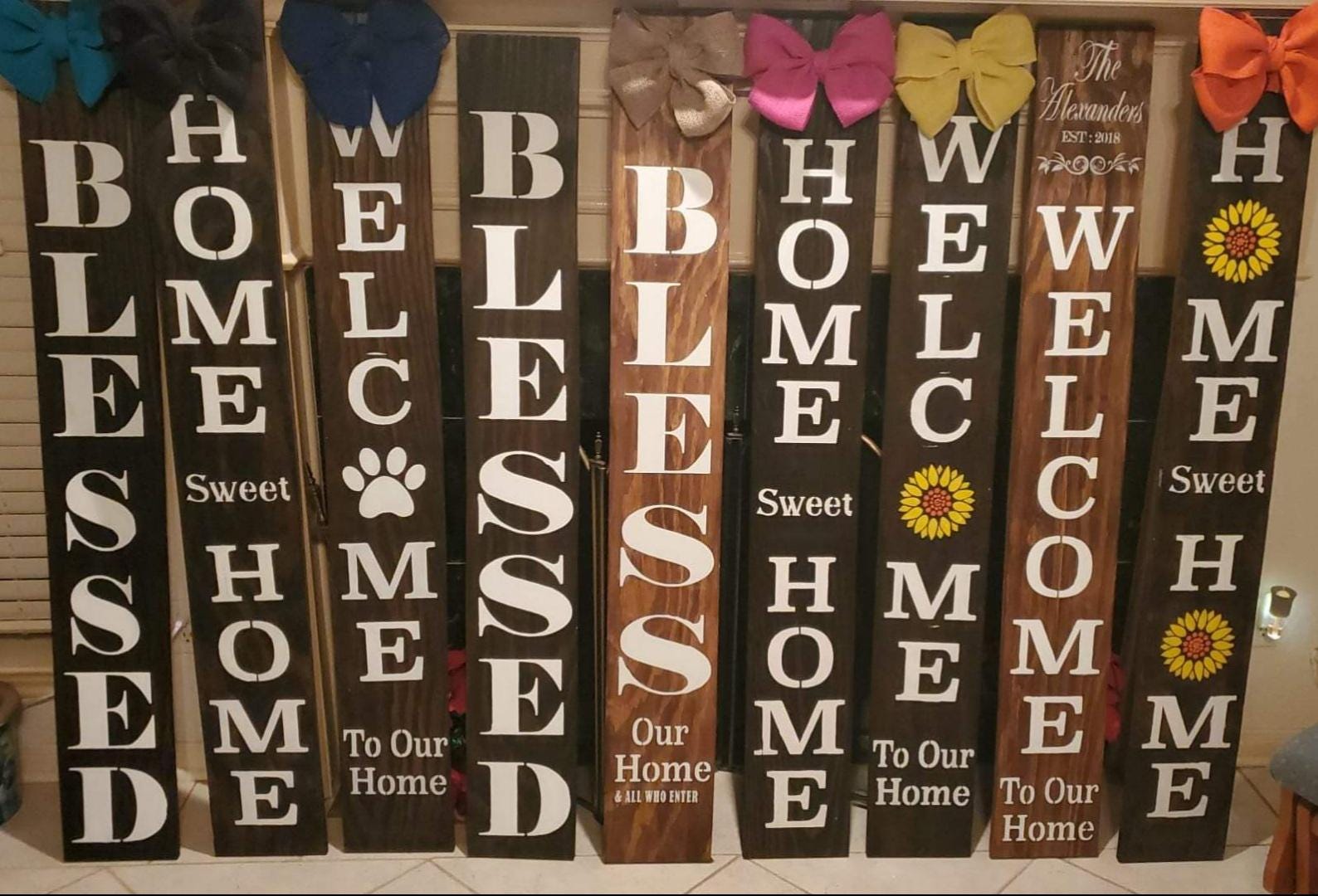 Sunflower Welcome Porch Sign: Rustic Vertical Leaner with Burlap Bow