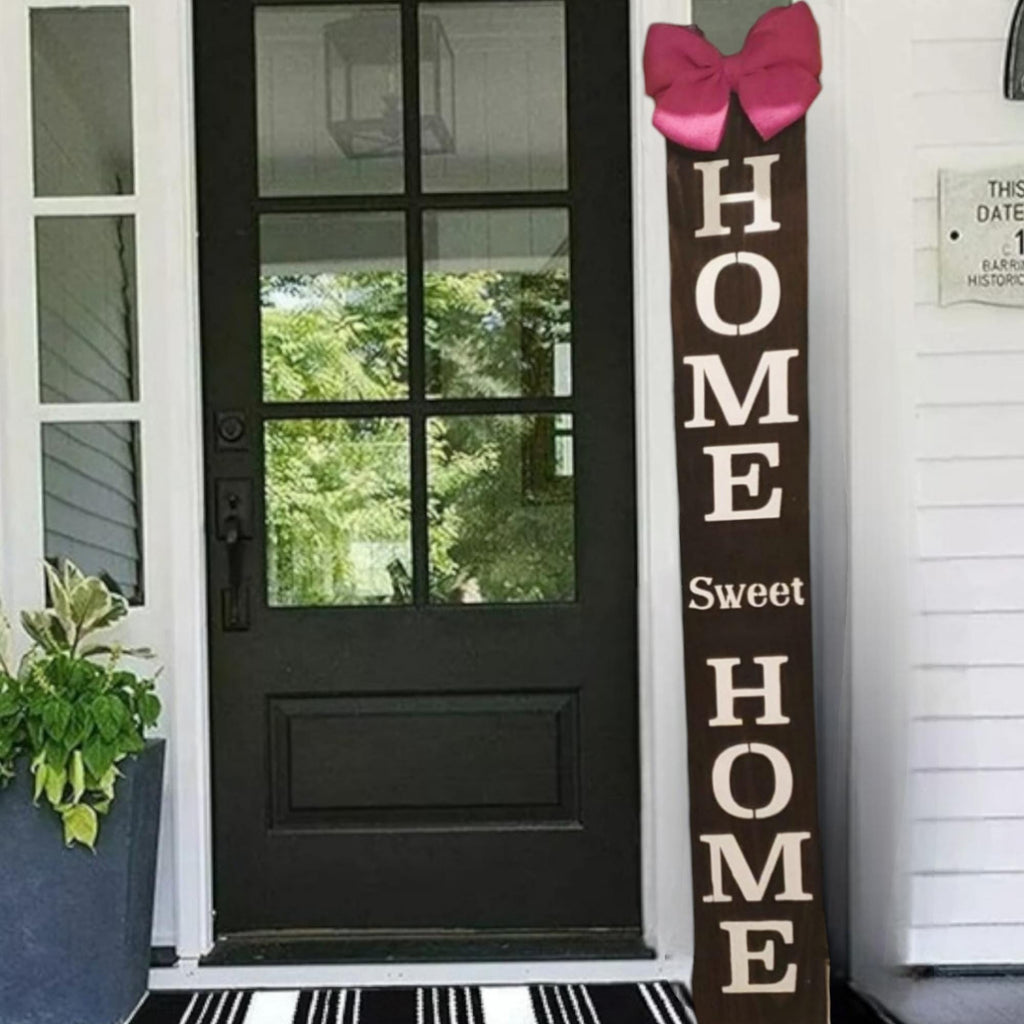 Home Sweet Home Porch Sign: Rustic Vertical Leaner with Burlap Bow