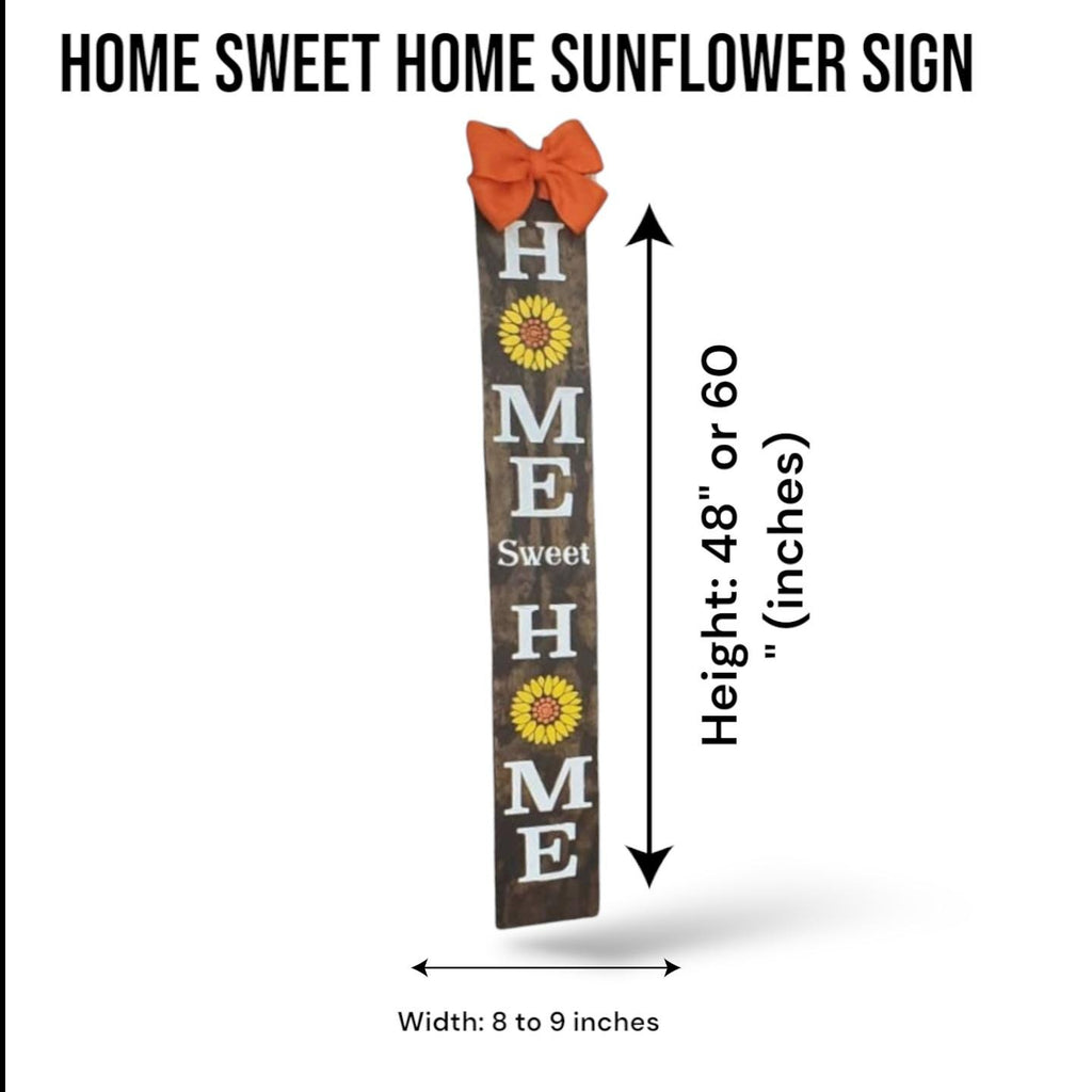 Sunflower Home Sweet Home Porch Sign: Rustic Burlap Bow Vertical Decor