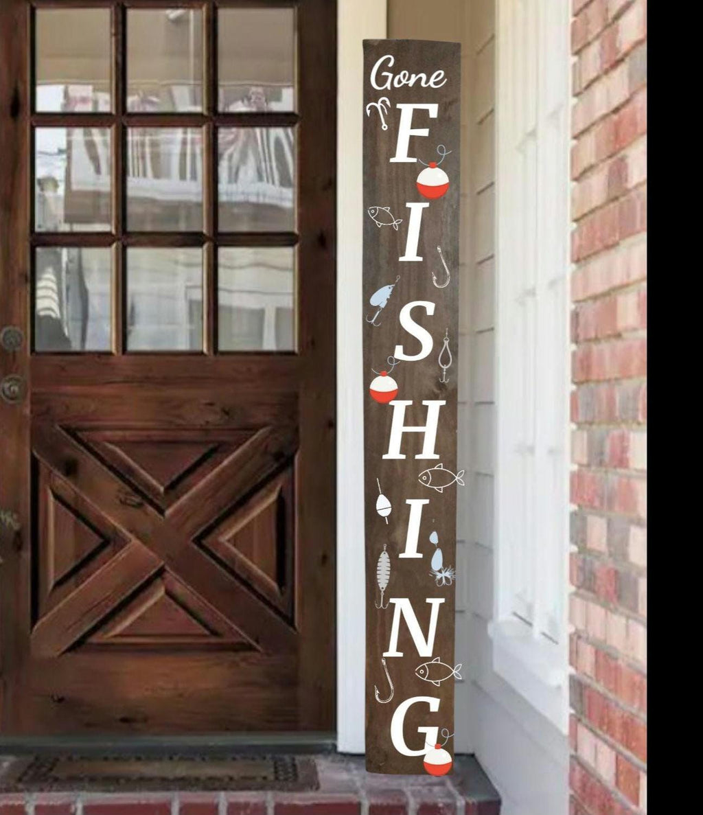 Lures, Hooks, and Bobbers GONE FISHING Solid Wood All Weather  Porch Leaner Sign
