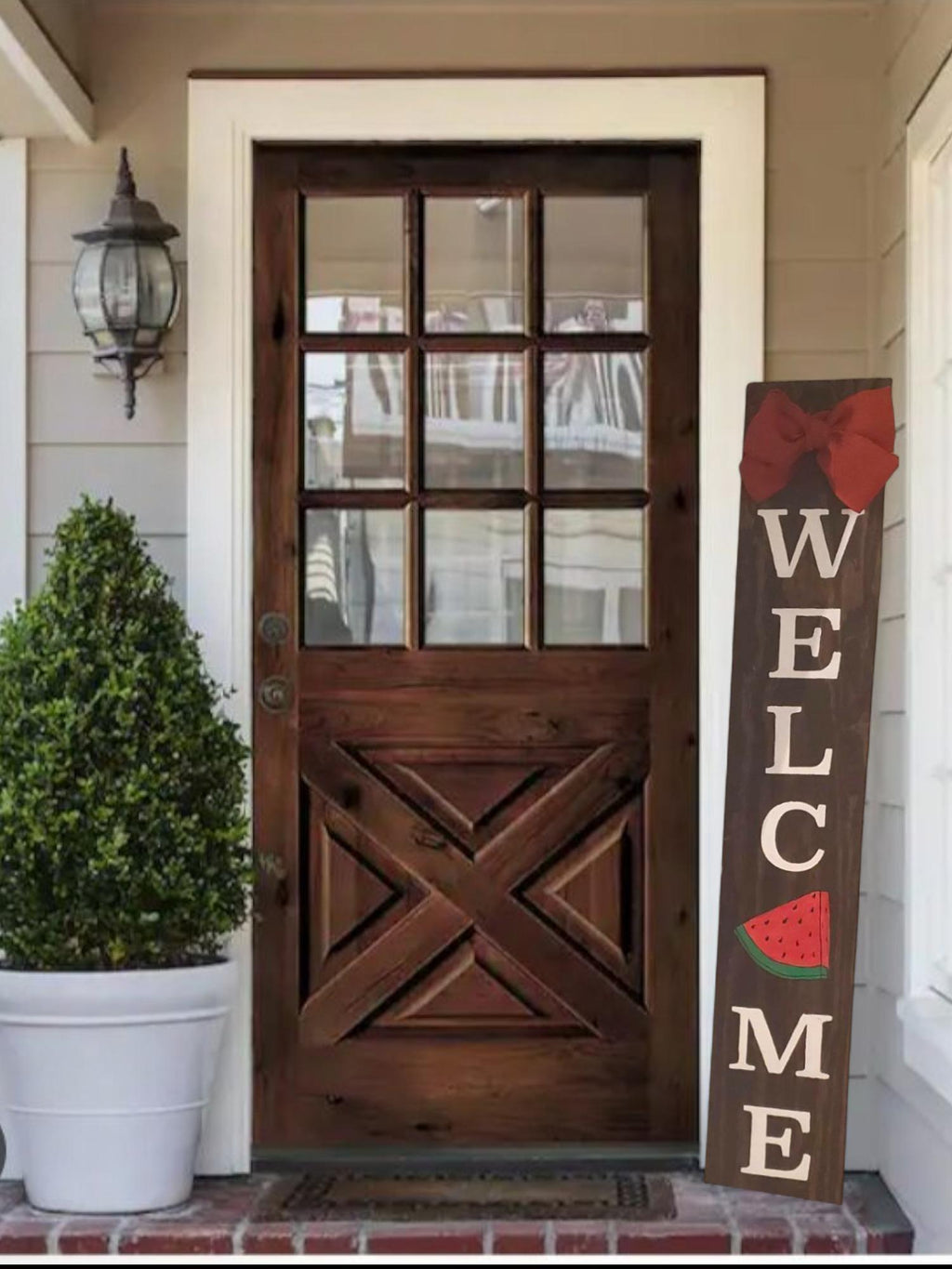 Watermelon Welcome Porch Leaner Sign with Handtied Natural Jute Burlap Bow