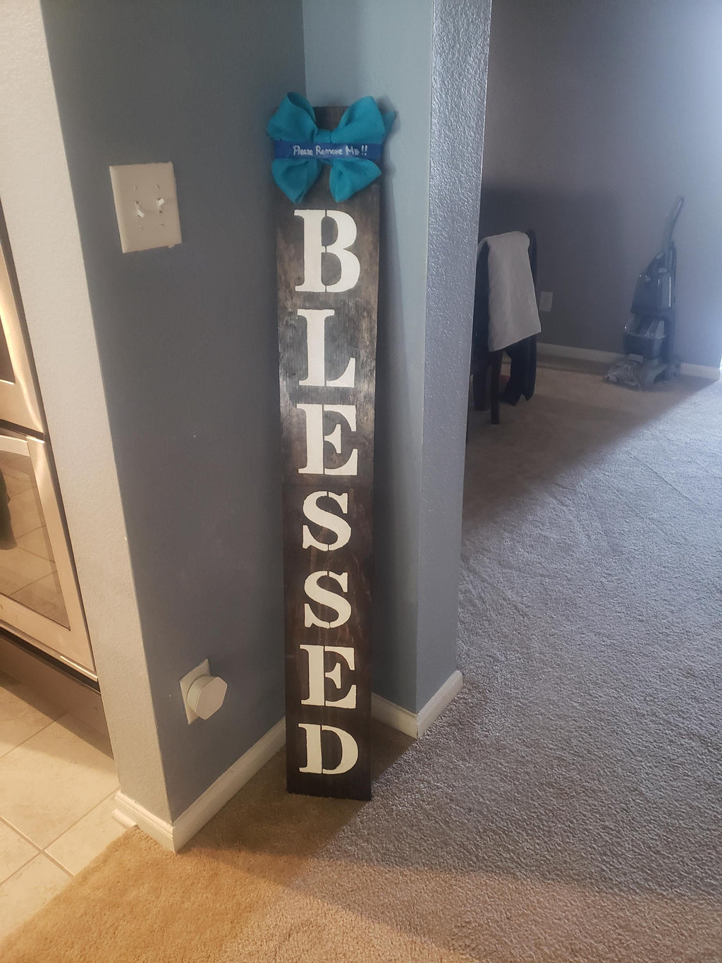 BLESSED Wooden Leaner Porch Sign with Handtied Jute Burlap Bow - Weatherproofed Heavy- Rustic- Quality
