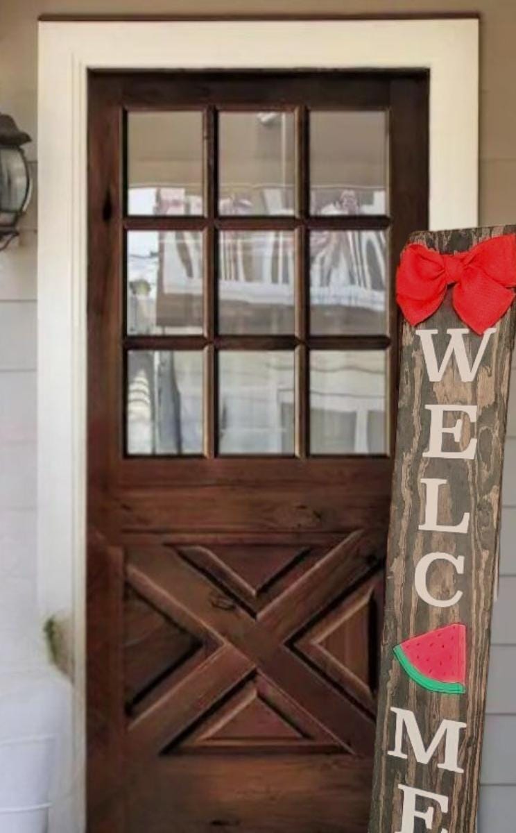 Watermelon Welcome Porch Leaner Sign with Handtied Natural Jute Burlap Bow
