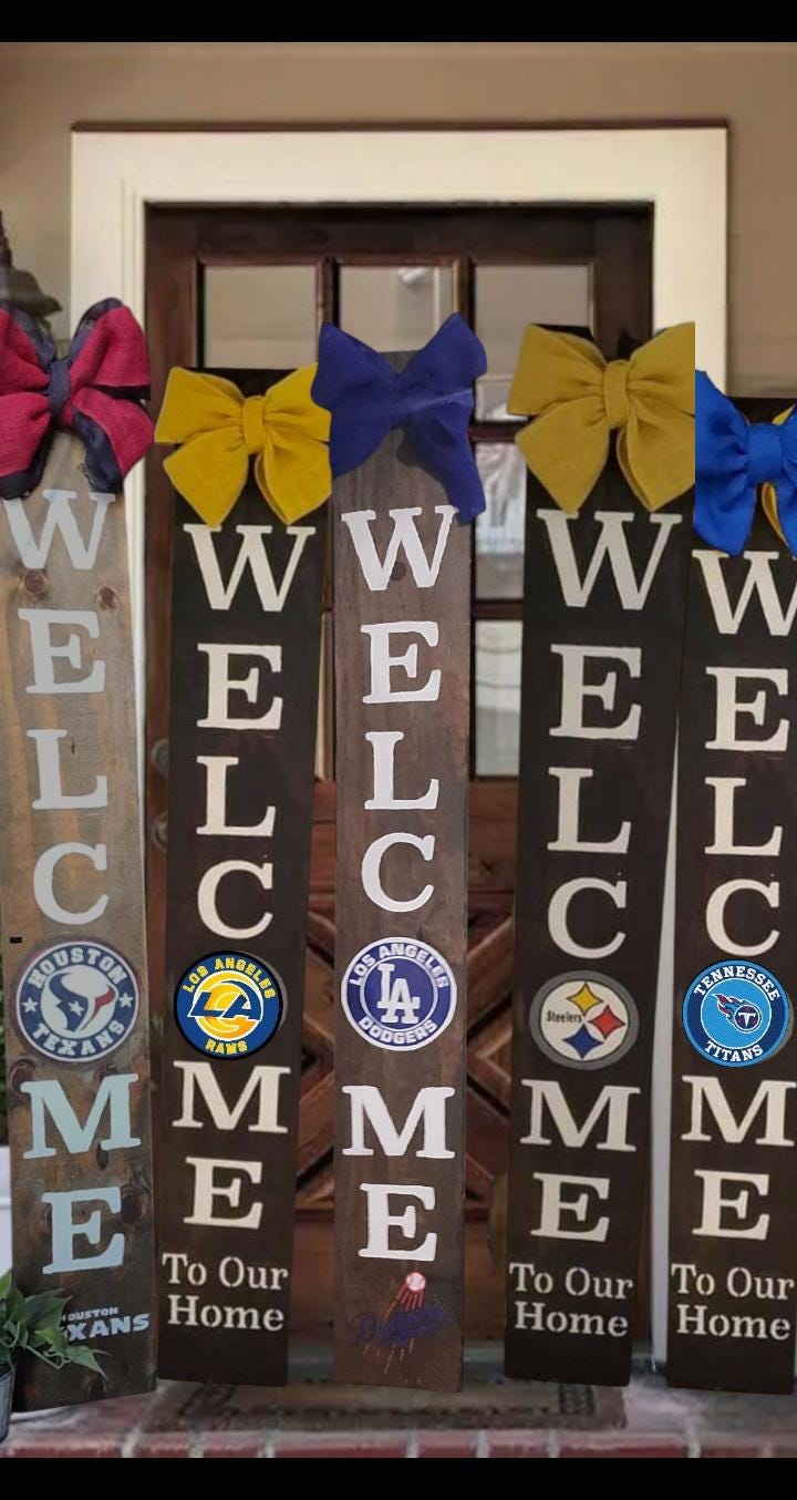 Colorful NFL Football Team  Inspired Welcome Porch Signs with Matching Jute Burlap  Bow