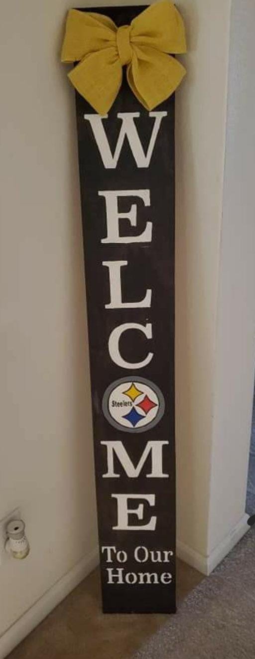 Colorful NFL Football Team  Inspired Welcome Porch Signs with Matching Jute Burlap  Bow