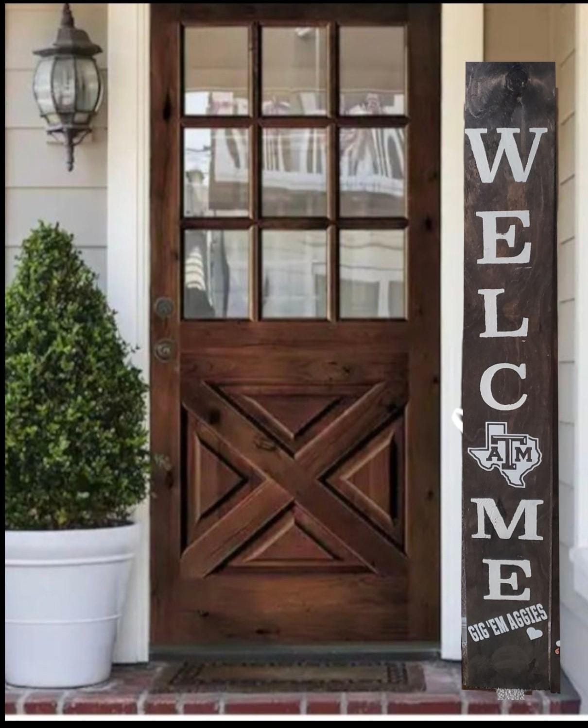 Handpainted TEXAS Aggie Welcome Porch sign with White Emblem  - Weatherproof - Heavy