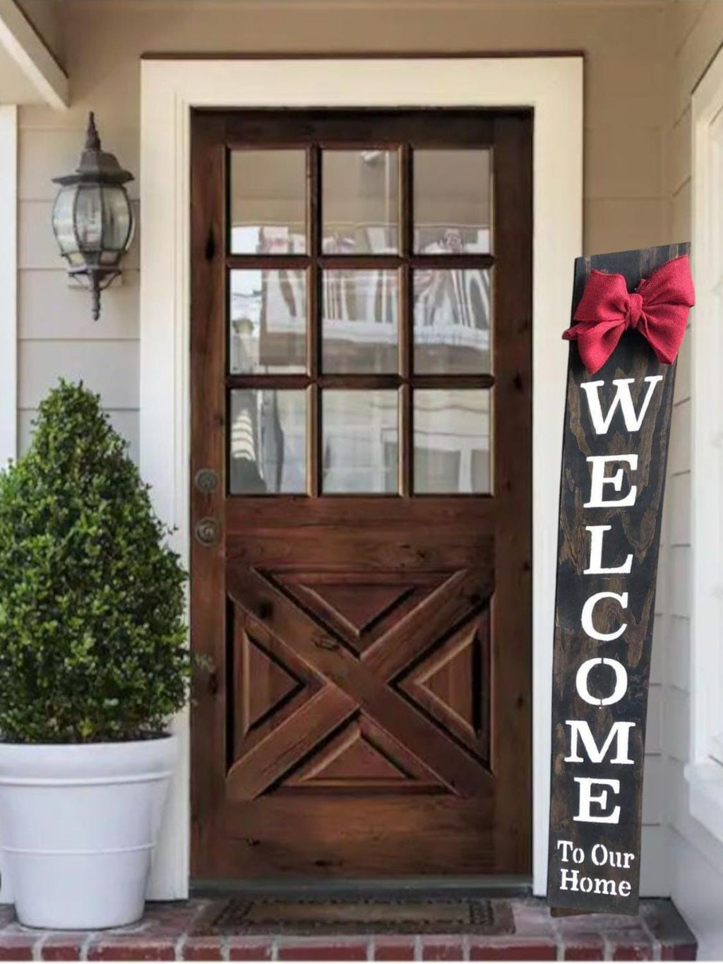 Rustic Wooden Welcome Porch Sign with Burlap Bow