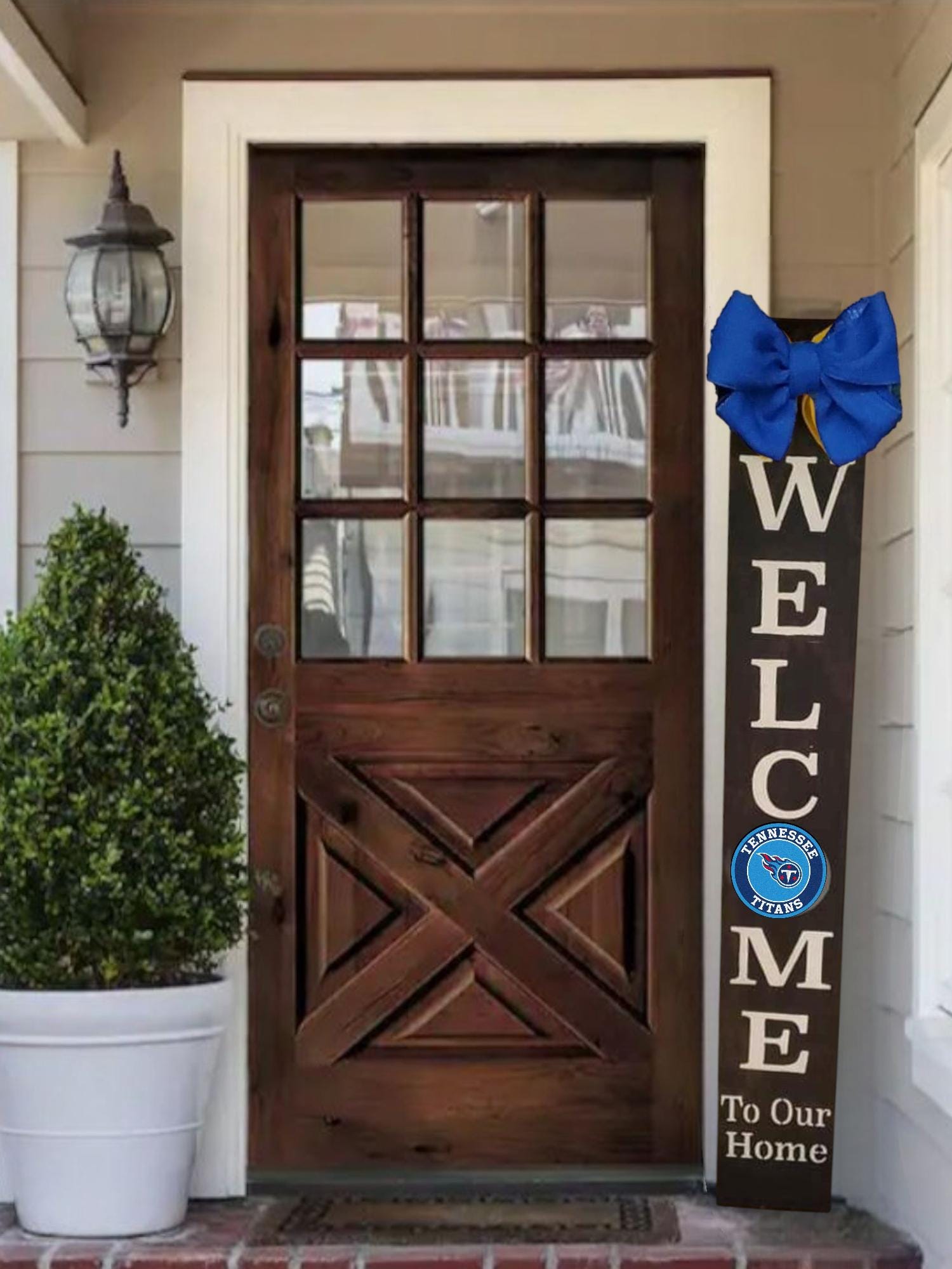 Colorful NFL Football Team  Inspired Welcome Porch Signs with Matching Jute Burlap  Bow