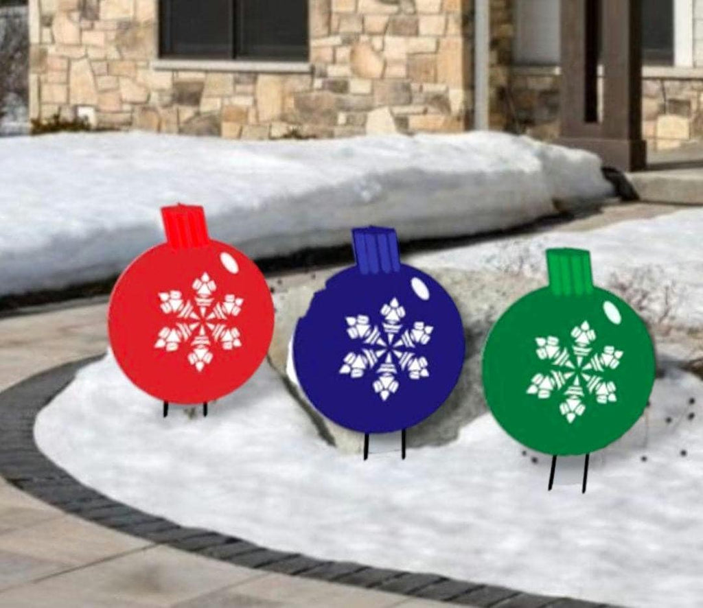 Large Wooden Christmas Ornaments Set: Glitter Snowflake Yard Decor