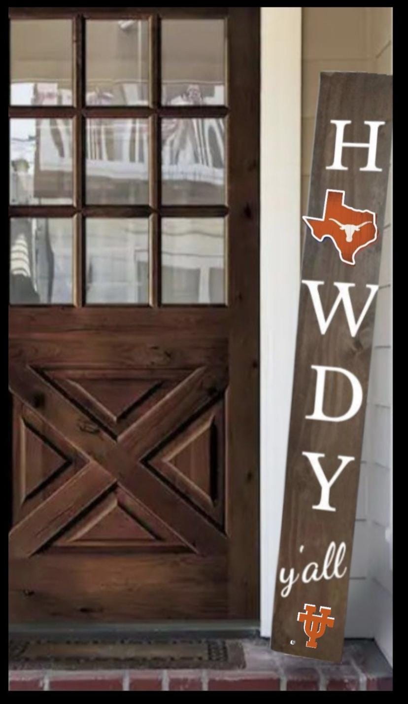 Handpainted U of Texas Longhorn Porch Sign: Weatherproof Solid Wood