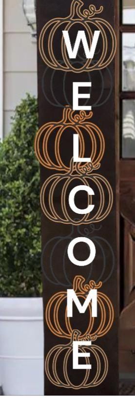 Pumpkin WELCOME ' Wooden Porch Leaner Sign with stacked pumpkin scrolling